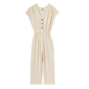 Alice Pearl Brooklyn Cream Cotton Terry Cloth Wide Leg Jumpsuit Size Medium